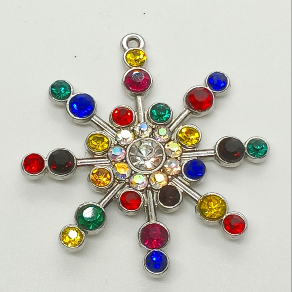 Starburst Silvertone Multicolor Ab Rhinestone Pendant Vintage Style Jewelry